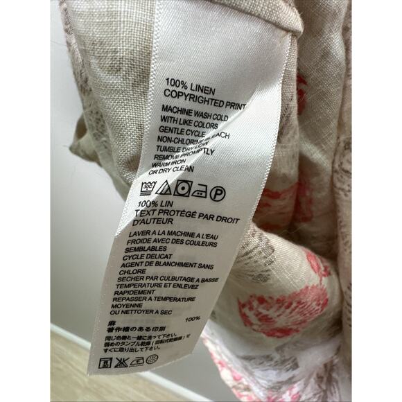 Tommy Bahama Linen Shift Dress XL Shell Print Sleeveless Tan Pink Palm Beach - Picture 4 of 7